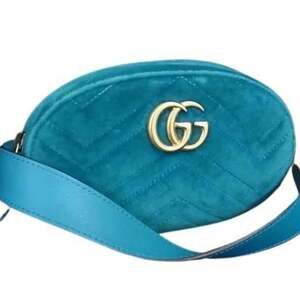 GUCCI GG Marmont Waist Bag 476434 Blue Velvet Women's